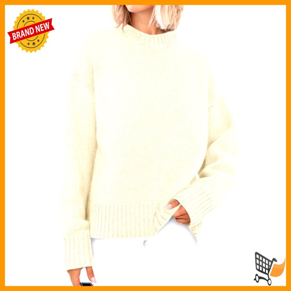 Oversized Knit Pullover Sweater Cozy Ribbed Crewneck Long Sleeve Casual Chic